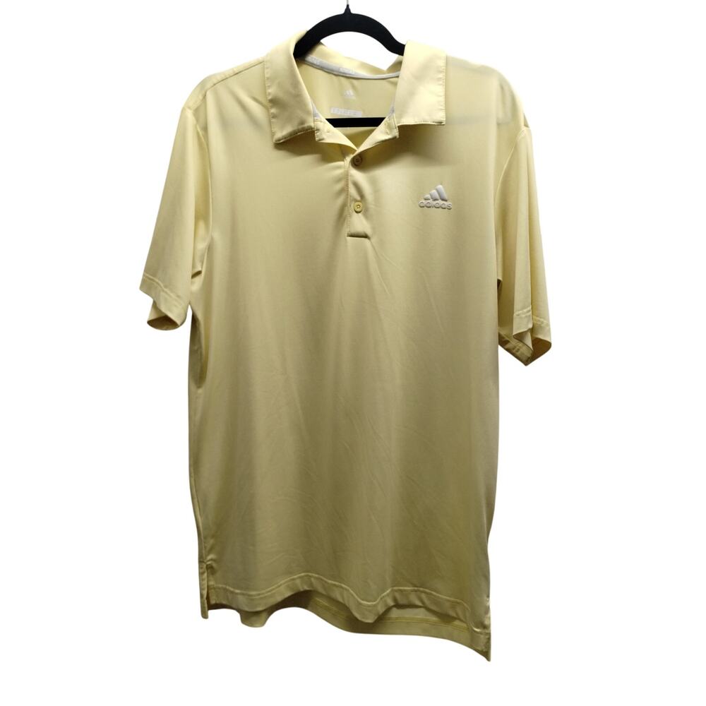 Adidas Men's Size Medium Golf Almost Yellow Short Sleeve White Logo Polo Shirt